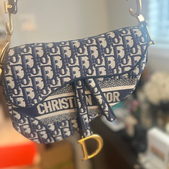 AUTHENTIC Christian Dior Oblique Saddle Bag – Blue Jacquard - Picture 4 of 16